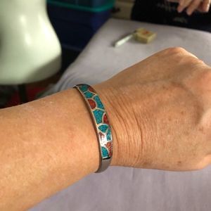 Red and blue turquoise cuff bracelet